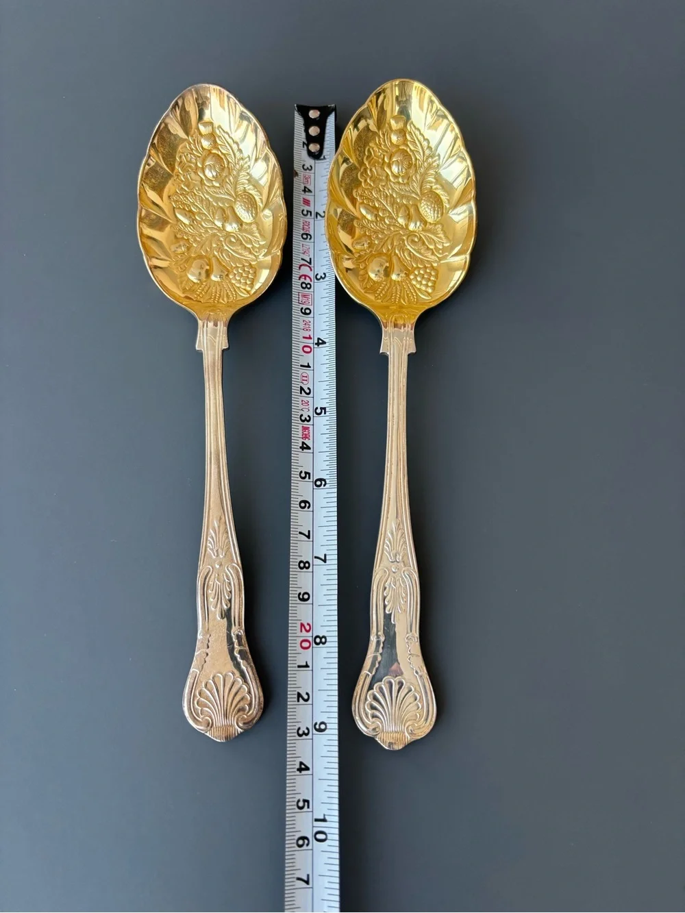 Vintage Sheffield England Gold Wash Vermeil Berry Spoons Pair Unused